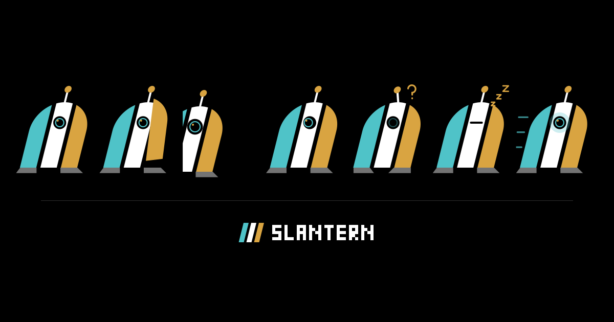 Slantern sticker sheet: all seven poses in a row on black